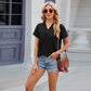 Solid Color V-neck Lapel Short-sleeved T-shirt Summer Loose Top Womens Clothing