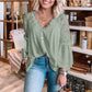 Womens Solid Color V Stitching Breasted Flared Sleeve Top