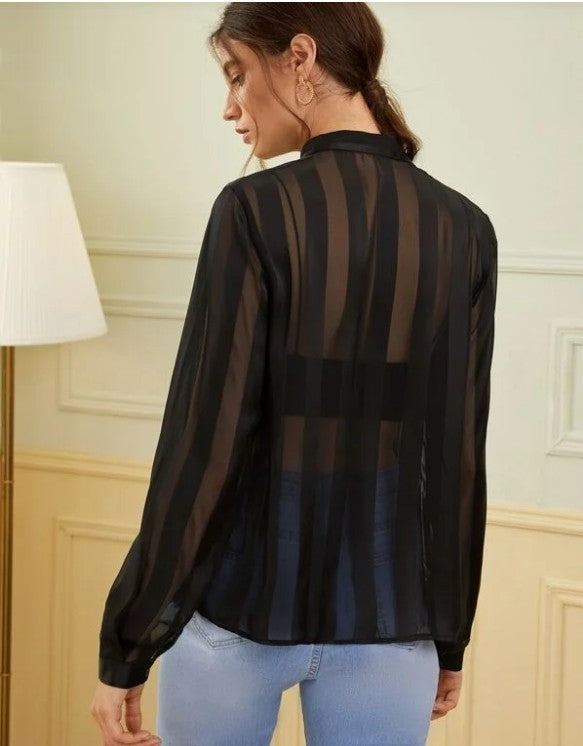 See-through tops striped shirts for sun protection