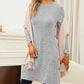 Women's Long Sleeve Low Round Neck Button Side Dress With Pockets