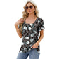 Summer Top Fashion Square Neck Printed Short-sleeved T-shirt With Petal Sleeve Design Bohemian Beach Loose T-shirt For Womens Clothing