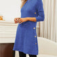 Women's Long Sleeve Low Round Neck Button Side Dress With Pockets