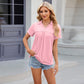 Solid Color V-neck Lapel Short-sleeved T-shirt Summer Loose Top Womens Clothing