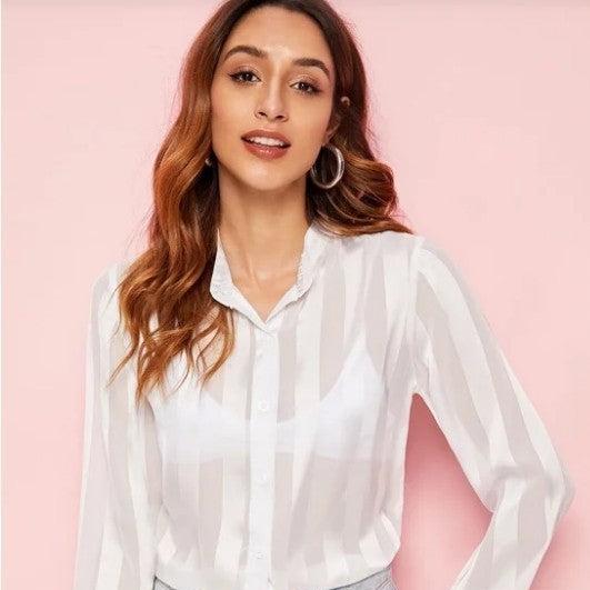 See-through tops striped shirts for sun protection