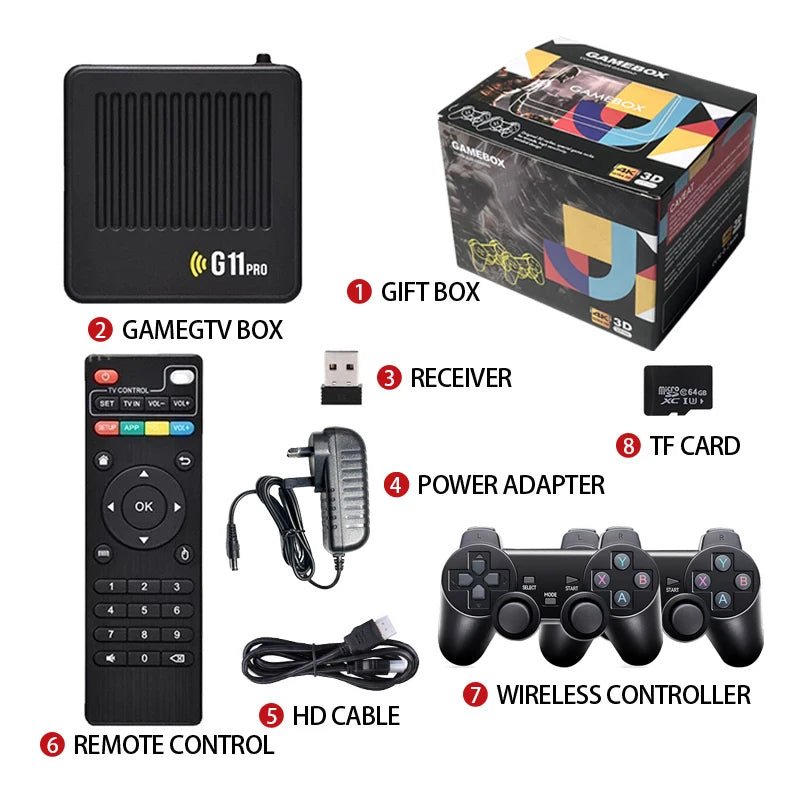 G11 Pro Game Box 4K HD TV Game Stick Video Game Console 128G Built in 40000+ Retro Games Portable Player Wireless Gamepad