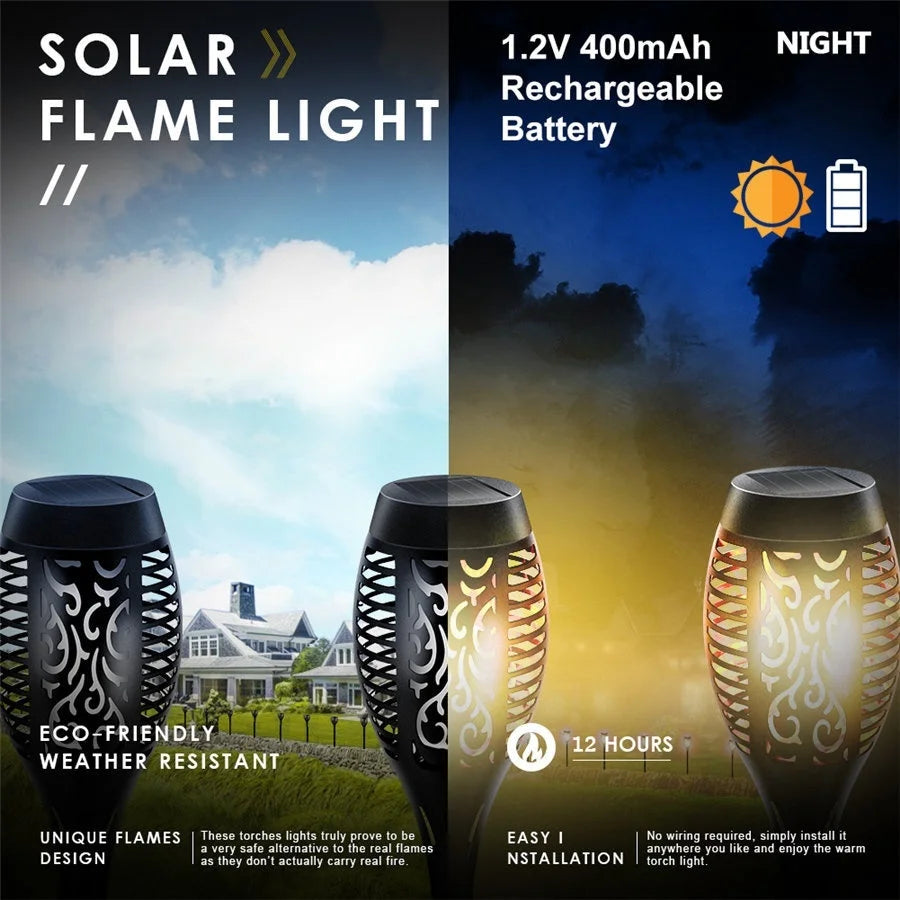 Outdoor LED Solar Light Solar Torch Lights Waterproof Flickering Flames Lights Landscape Decoration Lanterns Dusk to Dawn Aut