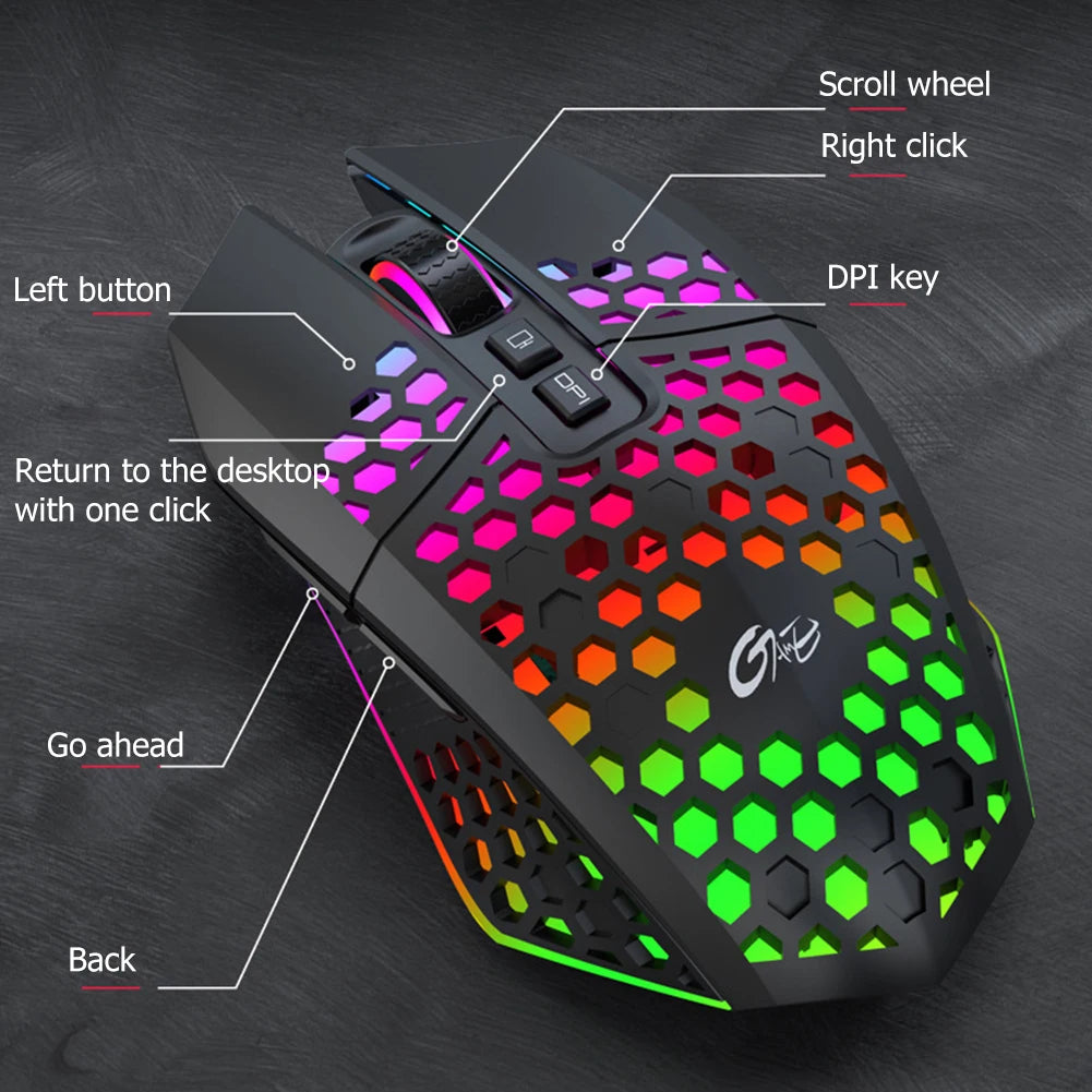 Gaming Mouse Rechargeable 2.4G Wireless Mouse 8 Keys 1600DPI Adjustable Ergonomic RGB LED Backlit Gamer Mouse For Laptop PC