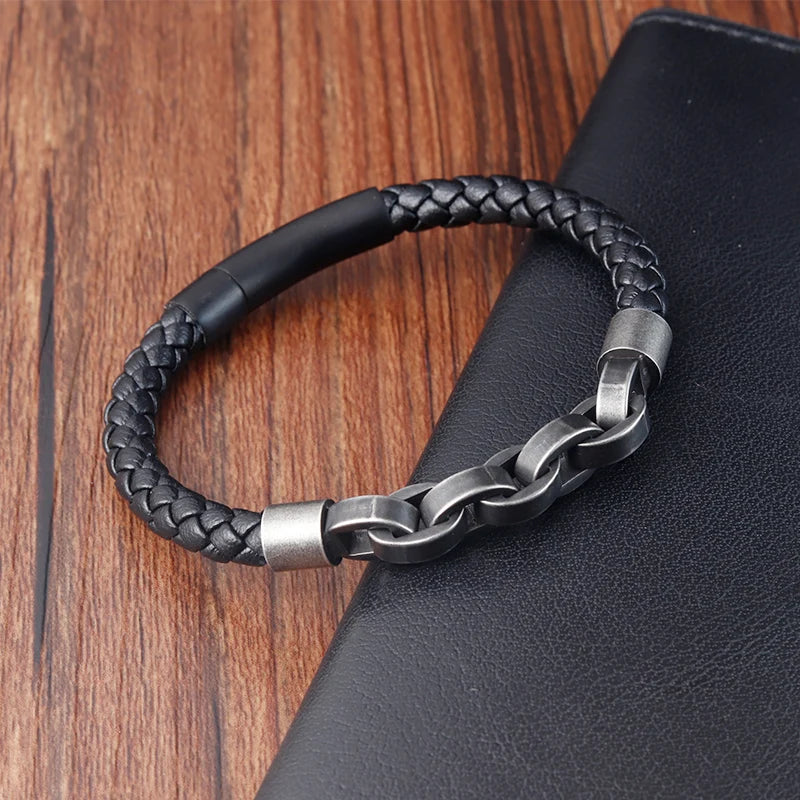 New Braided Leather Men Bracelet Classic Hand-woven Magnetic Buckle Multi-layer Leather Bracelet For Men Jewelry Gift