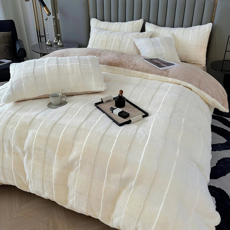 New Style Soft Winter Velvet Fleece Bedding Imitation Rabbit Plush Duvet Cover Set Blanket Bed Sheet Set Bedspread Pillowcases