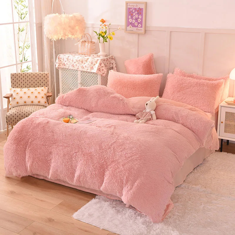 Hot Sales Comfortable Soft Mink Velvet Bedding Faux Animal Fur Duvet Cover Bedspread Pillowcases Set Blanket Bed Sheet Set