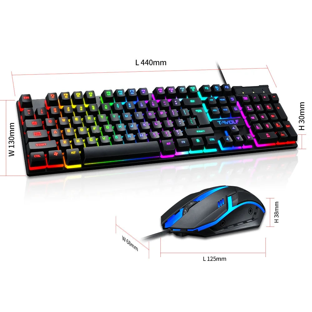 RGB Gaming Keyboard and Mouse Kit Backlit USB Wired Computer Keyboard and Mouse Combo 104 Keycaps for Pc Gamer Laptop