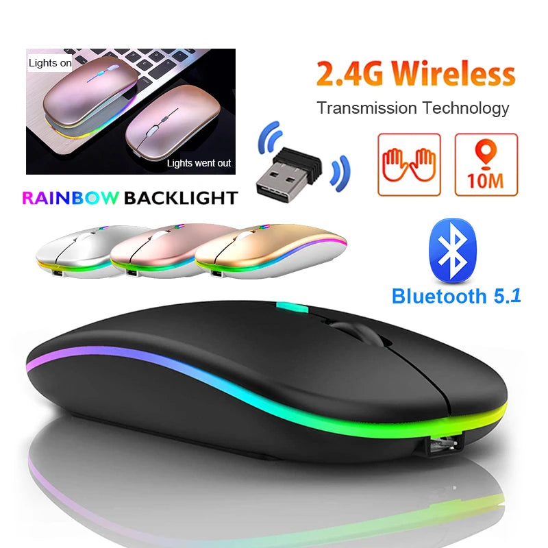 Wireless Bluetooth Mouse Rechargeable 2.4GHz Dual Mode Gaming Mice For Macbook Android Keyboard Laptop PC Computer Tablet Office