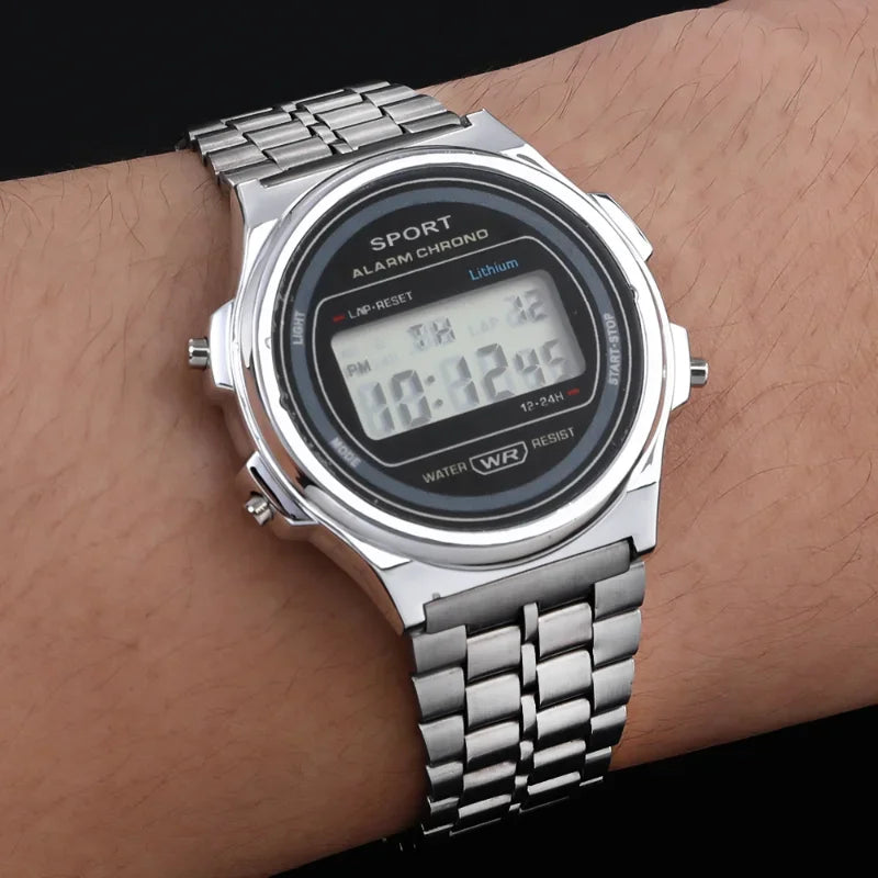 F91W Fashion Men's Business Watch Luxury Steel Band Electronic Watches Stainless Steel LED Display Vintage Harajuku Clock Timer