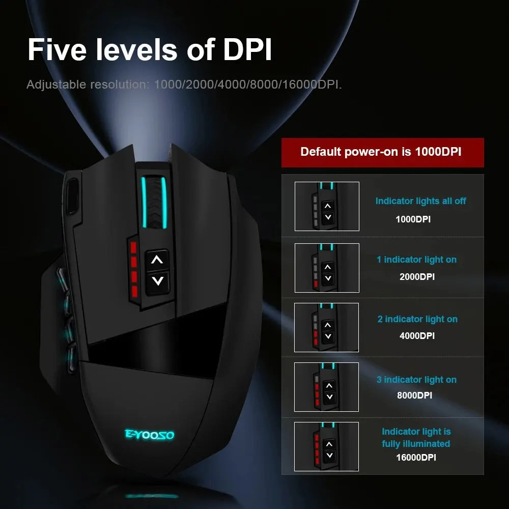 E-YOOSO X-33 RGB USB 2.4G Wireless Gaming Mouse 16000 DPI 16 Buttons Programmable Game Optical Mice for Computer PC Laptop