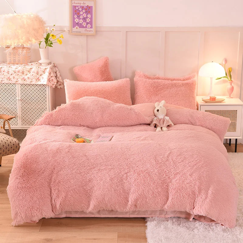 Hot Sales Comfortable Soft Mink Velvet Bedding Faux Animal Fur Duvet Cover Bedspread Pillowcases Set Blanket Bed Sheet Set