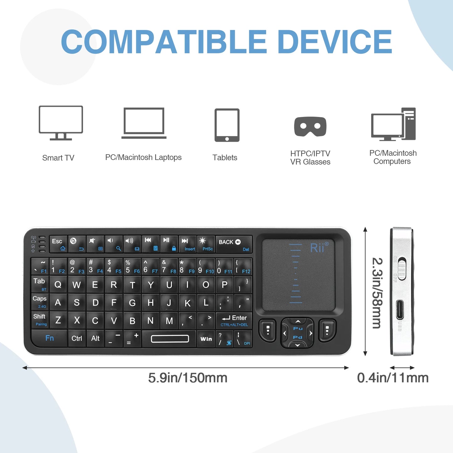 2.4G Mini Wireless Keyboard with Touchpad Mouse Combo,Rii K06 Keyboard Controller, Compatible with Android TV Box/PC/Tablets/PS4