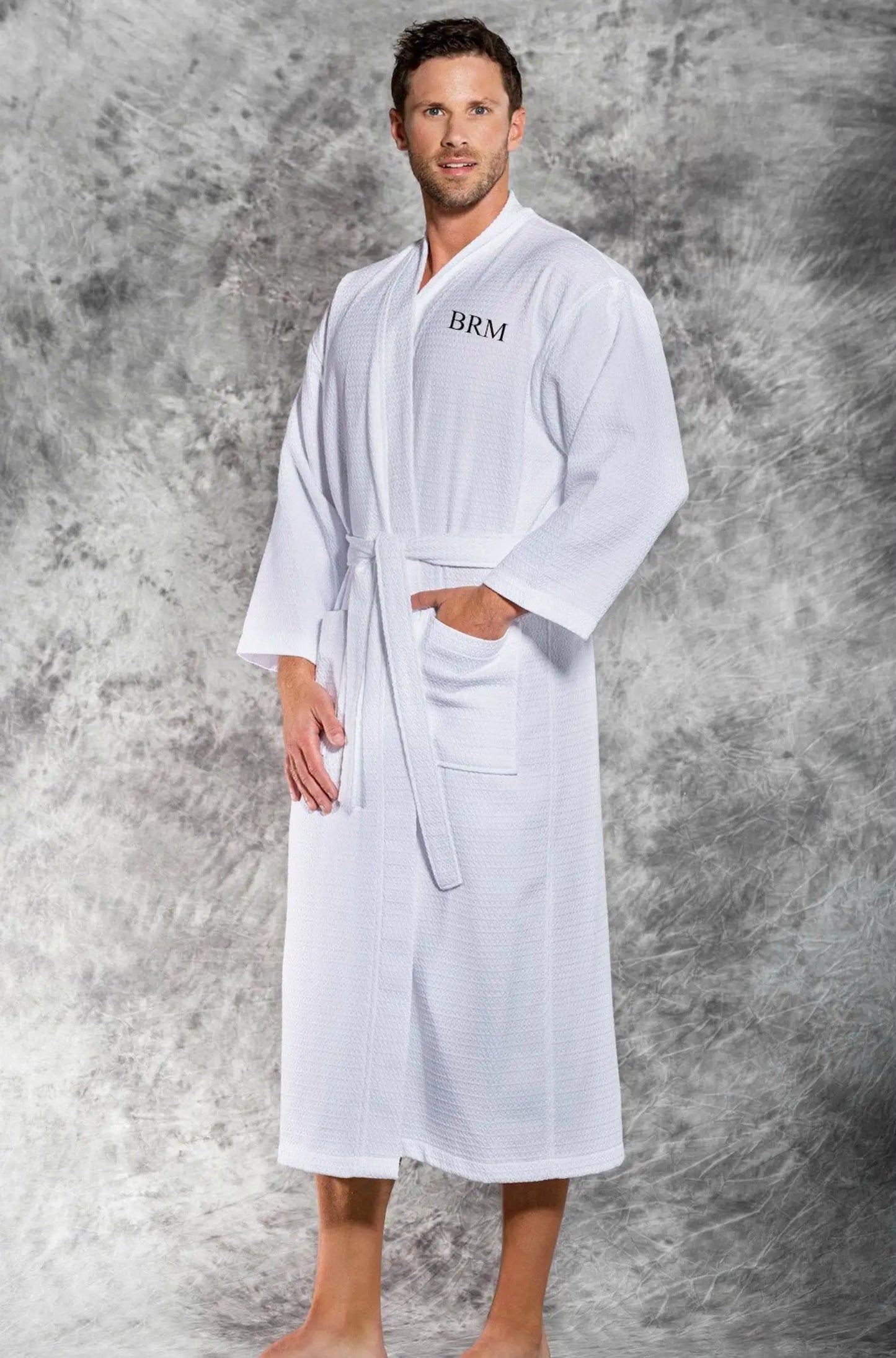 Custom Men's Monogrammed White Waffle Robe Embroidered Personalized Bathrobes for Men Father's Day Valentine's Day Gift for Him