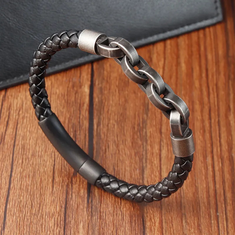 New Braided Leather Men Bracelet Classic Hand-woven Magnetic Buckle Multi-layer Leather Bracelet For Men Jewelry Gift