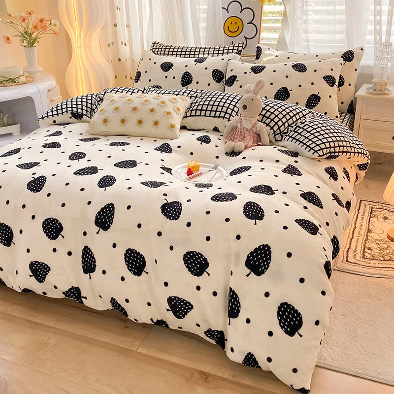 New Style Comfortable Soft Milk Velvet Bedding Velvet Duvet Cover Bedspread Pillowcases Set Blanket Bed Sheet Set