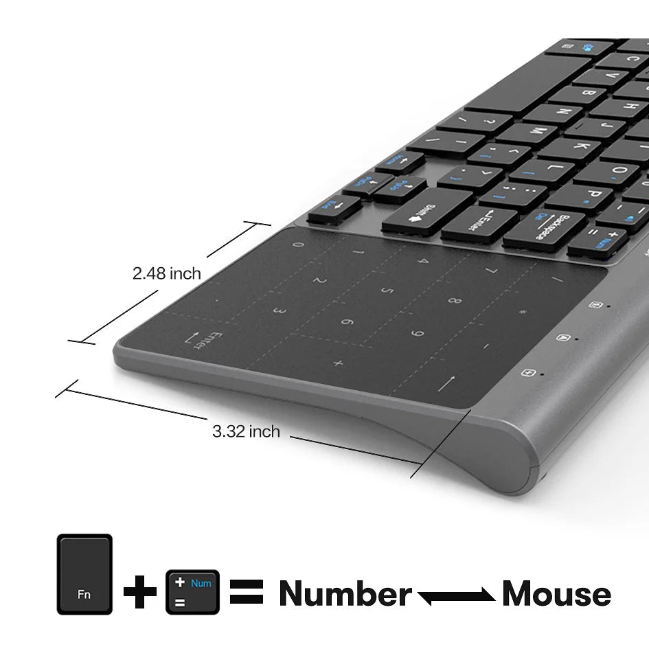 Slim 2.4G Wireless Keyboard with Touchpad Mouse Number Numeric USB Wireless Keypoard for Android Windows Desktop Laptop TV Box