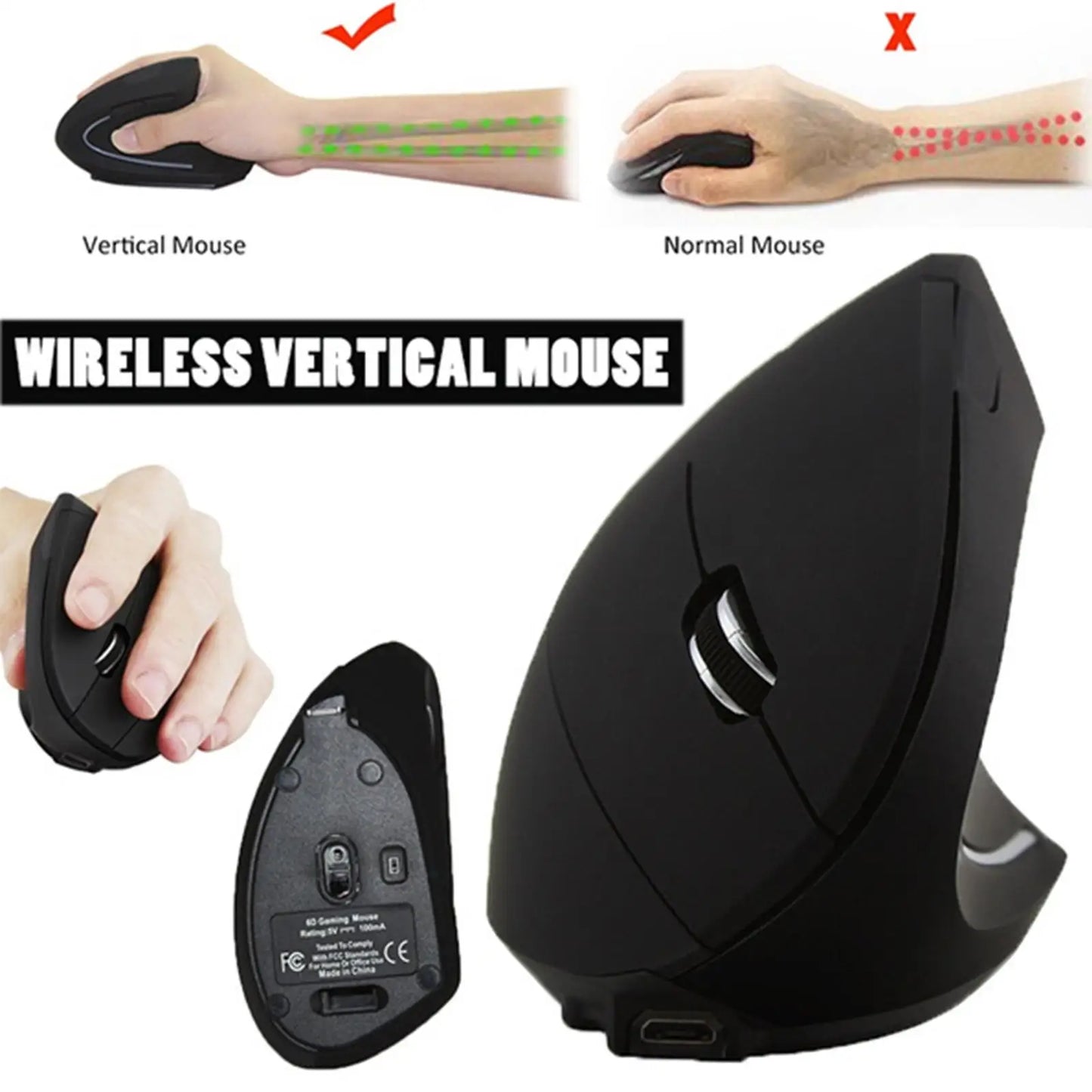 New Original Style Right Hand Fifth Generation Vertical Wireless Wired Optical Mouse Charging Upright 2.4G Mute Mouse In Stock