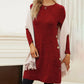 Women's Long Sleeve Low Round Neck Button Side Dress With Pockets